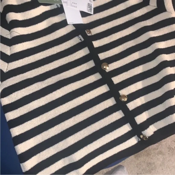 H&M black and white striped knit cardigan with gold buttons - Picture 4 of 5